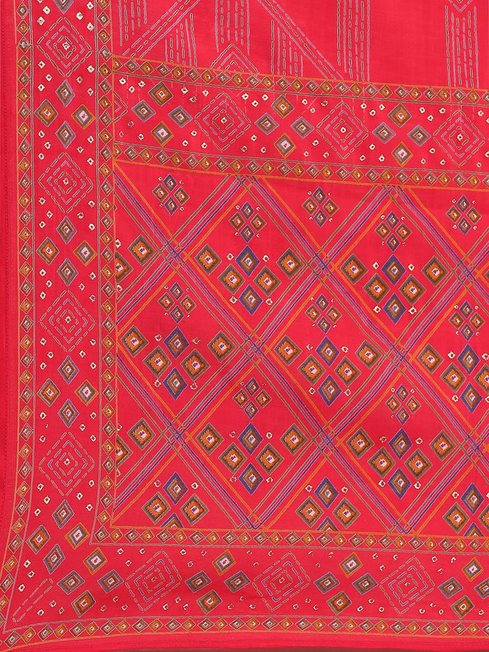 Women Fuchsia Geometric Print Kurta Comfort Pant Dupatta.