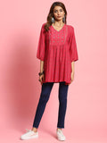 Women Fuchsia Geometric Printed Tunic.