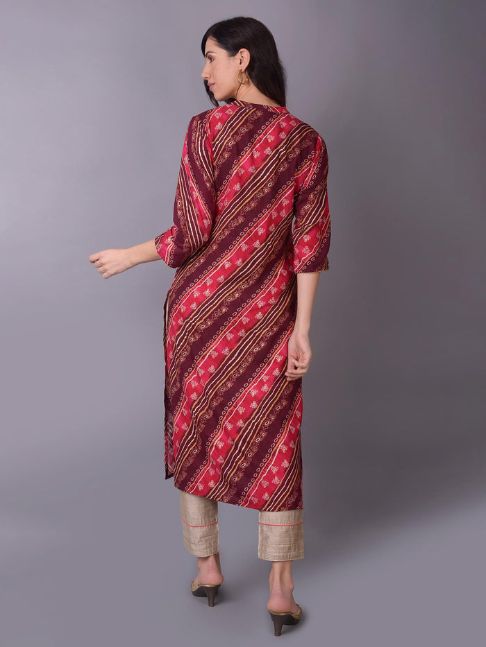 Women Fuchsia Mandarin Collar Kurta.