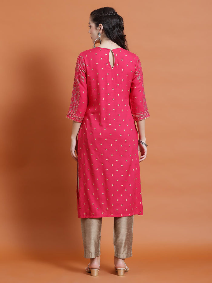 Women Fuchsia Ornamental Print Kurta.