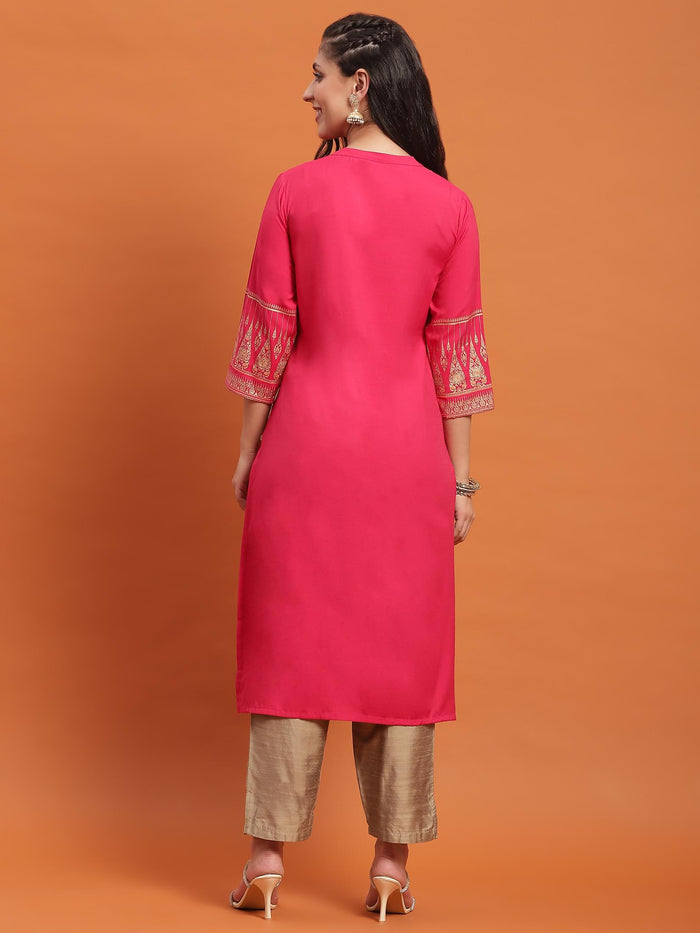 Women Fuchsia Ornamental Print Kurta.