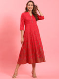 Women Fuchsia Ornamental Printed Dress.