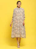 Women Georgette Beige Abstract Print Dress.