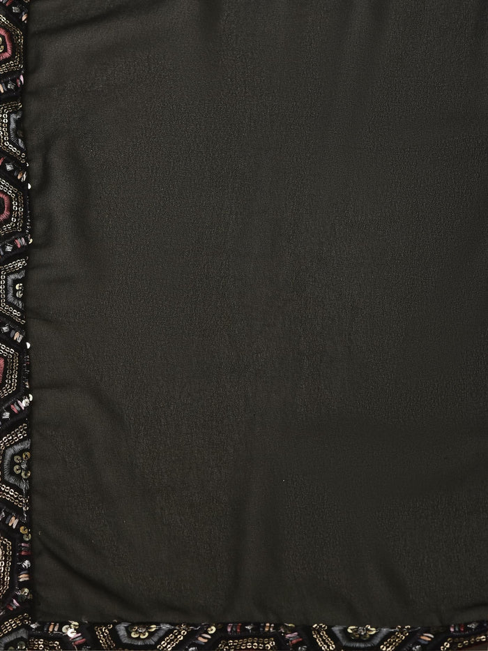 Women Georgette Black Embroidered Dress With Dupatta.