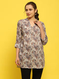 Women Georgette Blue Paisley Print Tunic.