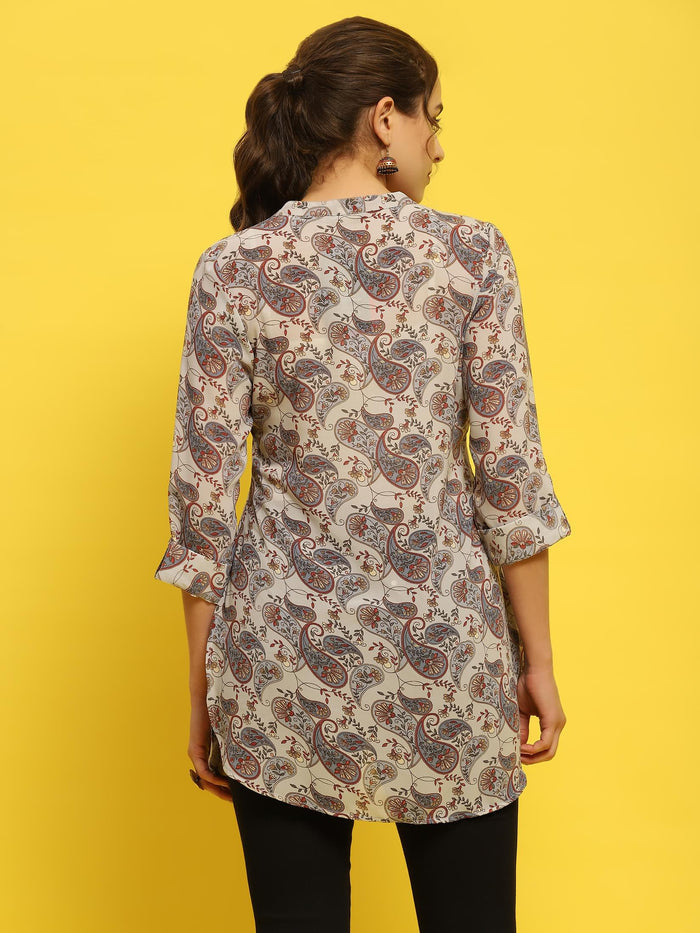 Women Georgette Blue Paisley Print Tunic.