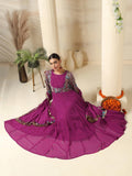 Women Georgette Magenta Embroidered Dress With Dupatta.