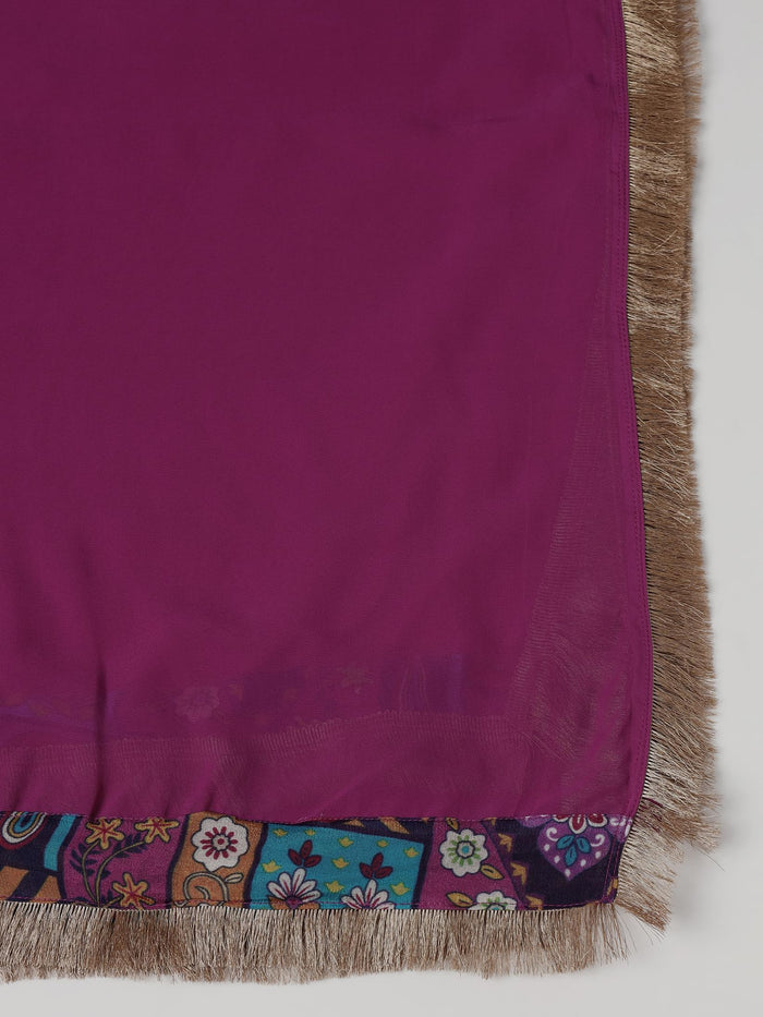 Women Georgette Magenta Embroidered Dress With Dupatta.