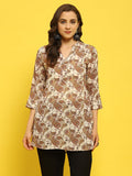 Women Georgette Off White Paisley Print Tunic.