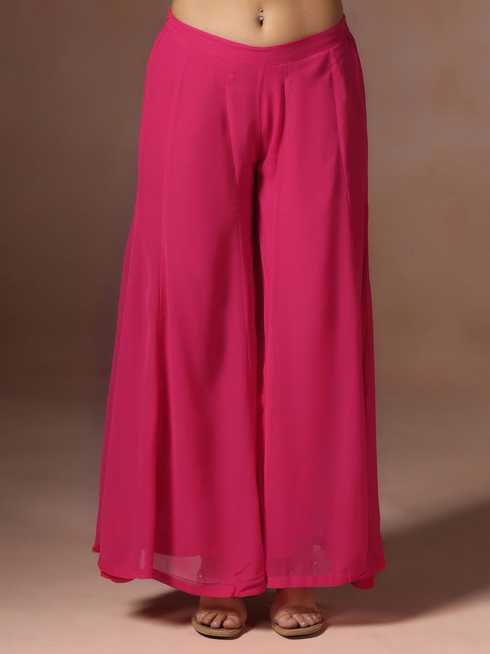 Women Georgette Pink Solid Kurta Sharara Dupatta.