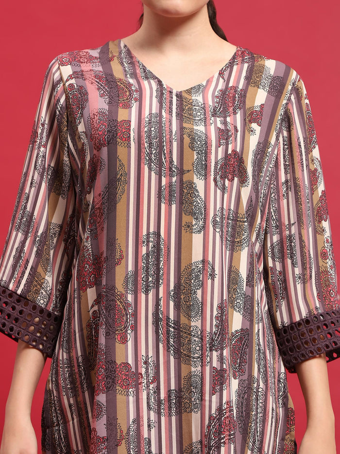 Women Georgette Purple Ornamental Print Co-Ord Set.