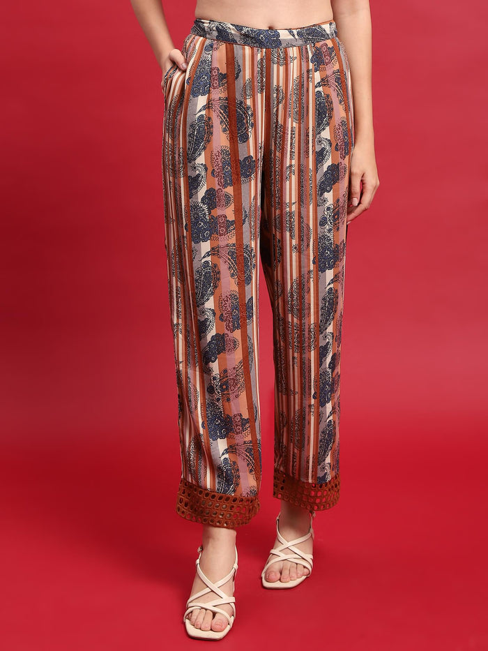 Women Georgette Rust Ornamental Print Co-Ord Set.