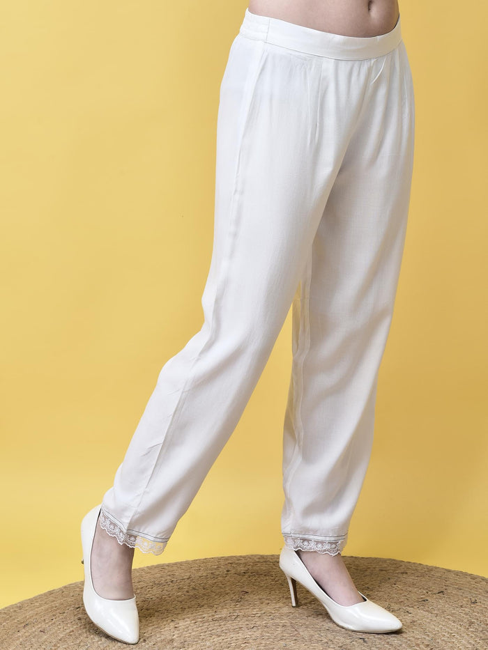 Women Georgette White and Navy Floral Print Kurta Trouser Dupatta.