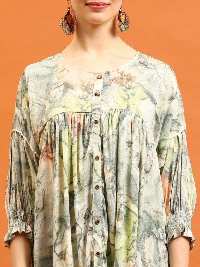 Women Green Abstract Boxy Fit Tunic.