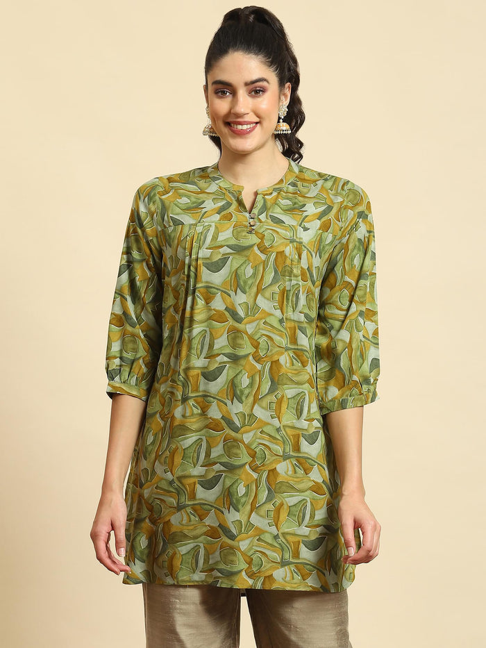 Women Green Abstract Print Tunic.