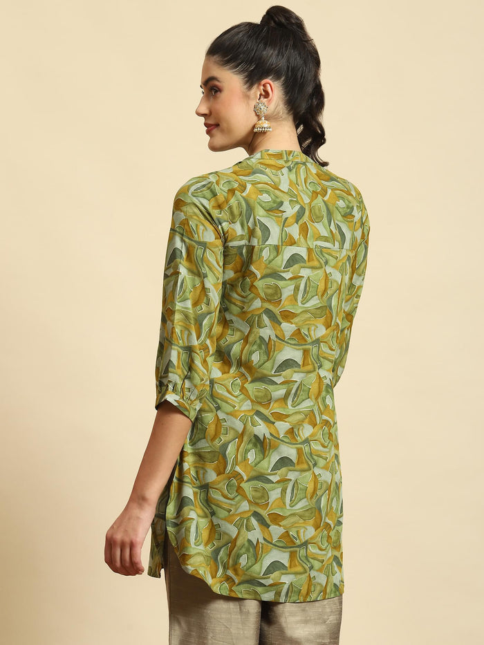 Women Green Abstract Print Tunic.