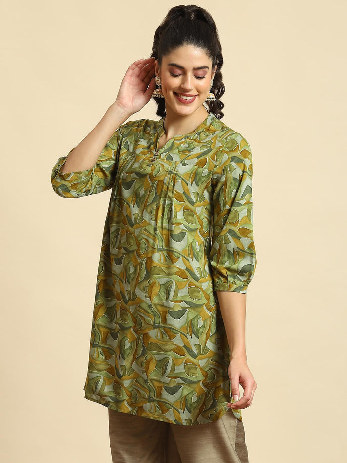 Women Green Abstract Print Tunic.