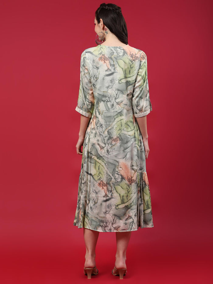 Women Green Abstract Printed Dress.