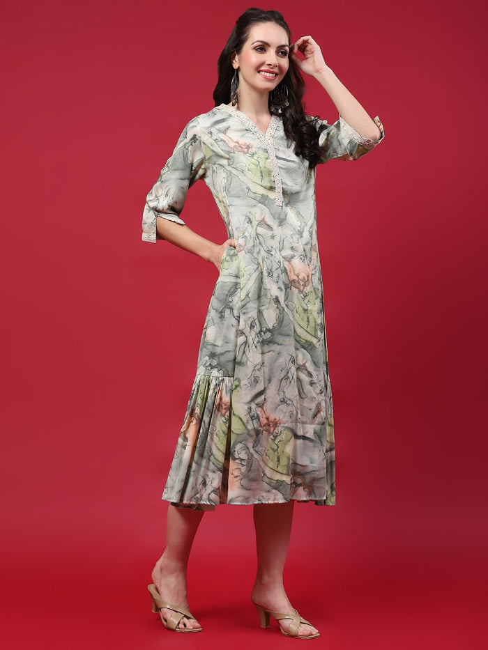 Women Green Abstract Printed Dress.