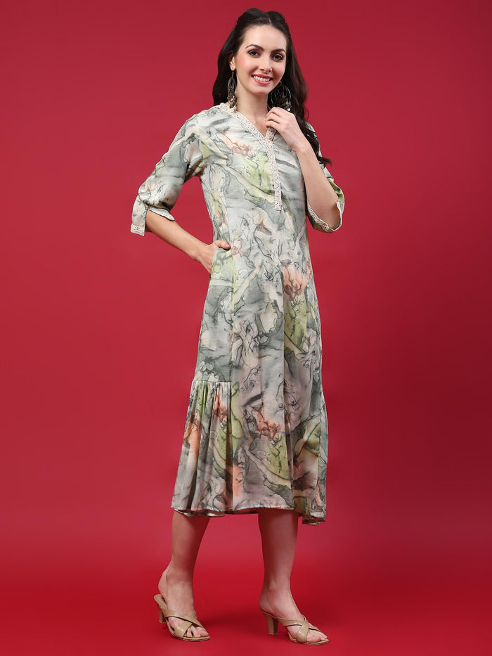 Women Green Abstract Printed Dress.