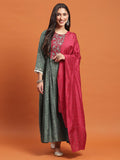 Women Green Embroidered Dress With Dupatta.