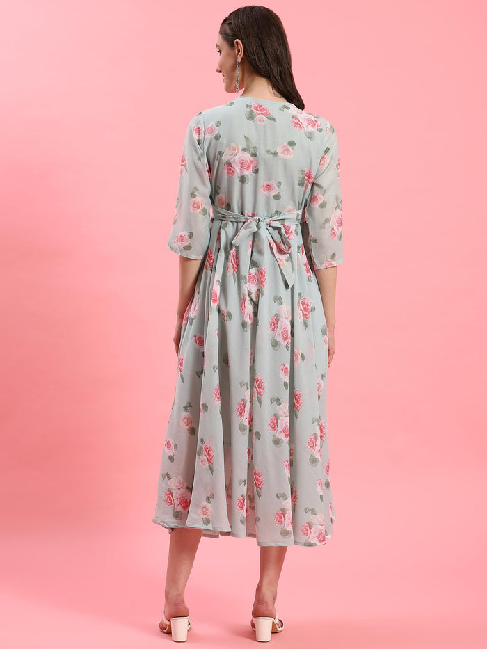 Women Green Floral Dress.