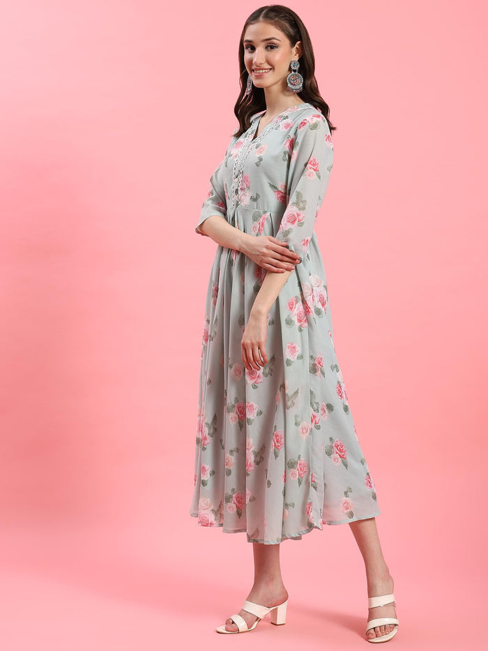 Women Green Floral Dress.