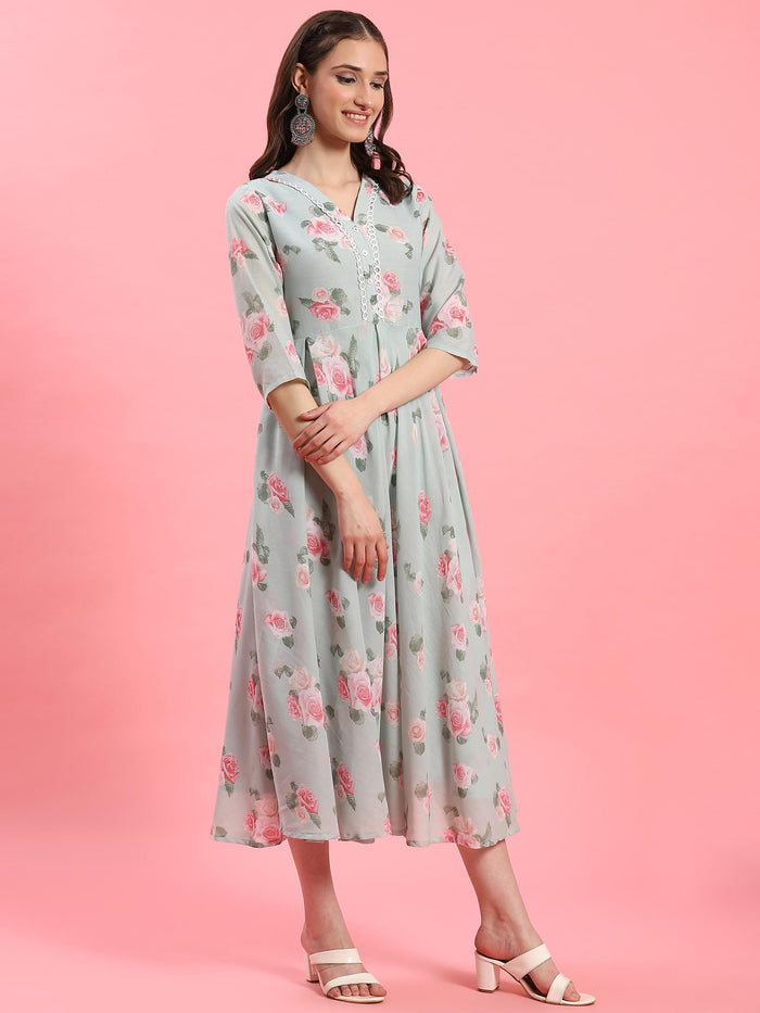 Women Green Floral Dress.