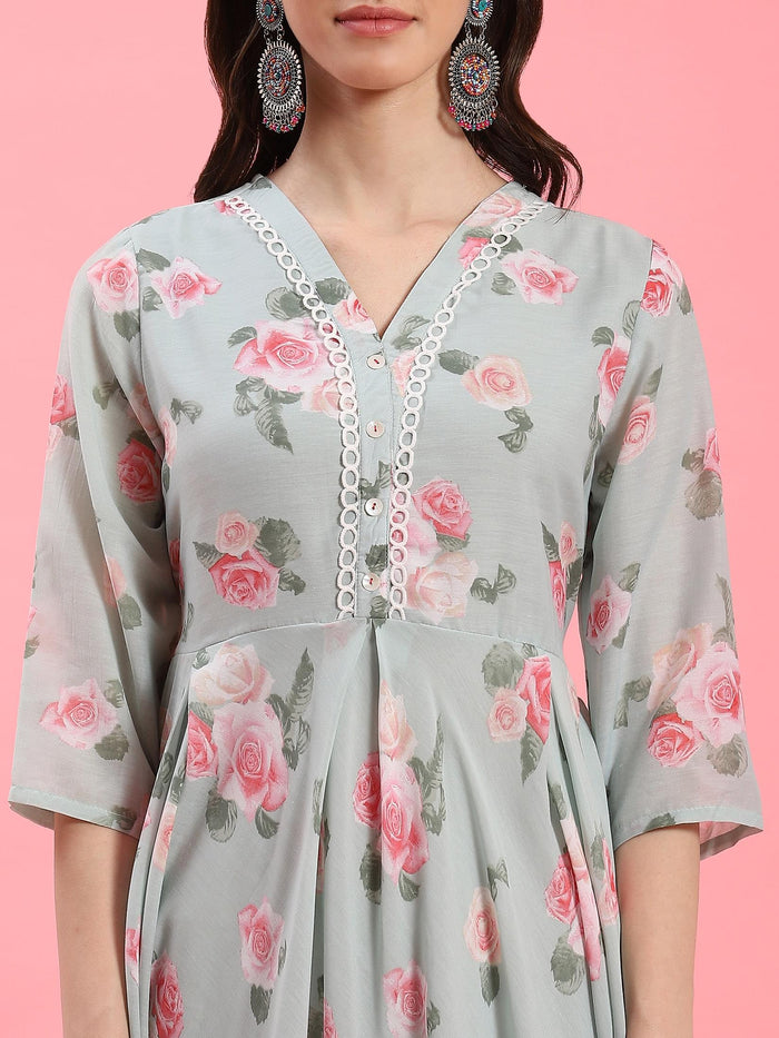 Women Green Floral Dress.