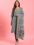 Women Green Floral Printed Kurta Trouser Dupatta.