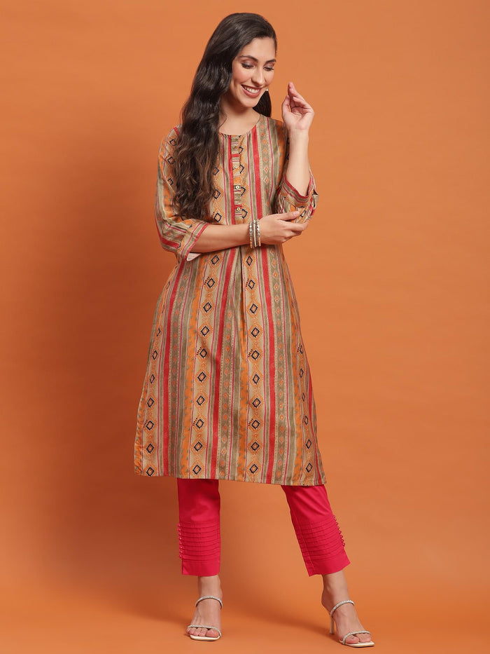Women Green Geometric Print Kurta.