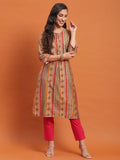 Women Green Geometric Print Kurta.