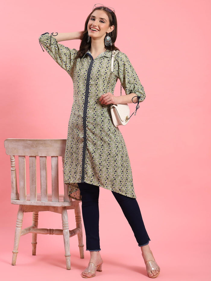 Women Green Geometric Printed Kurta.