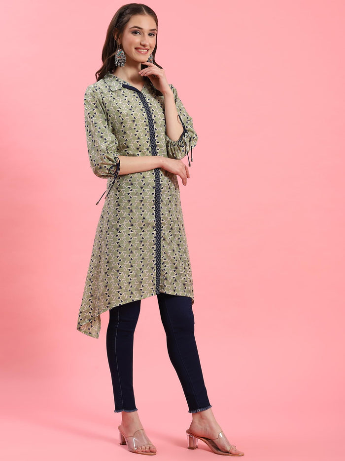Women Green Geometric Printed Kurta.