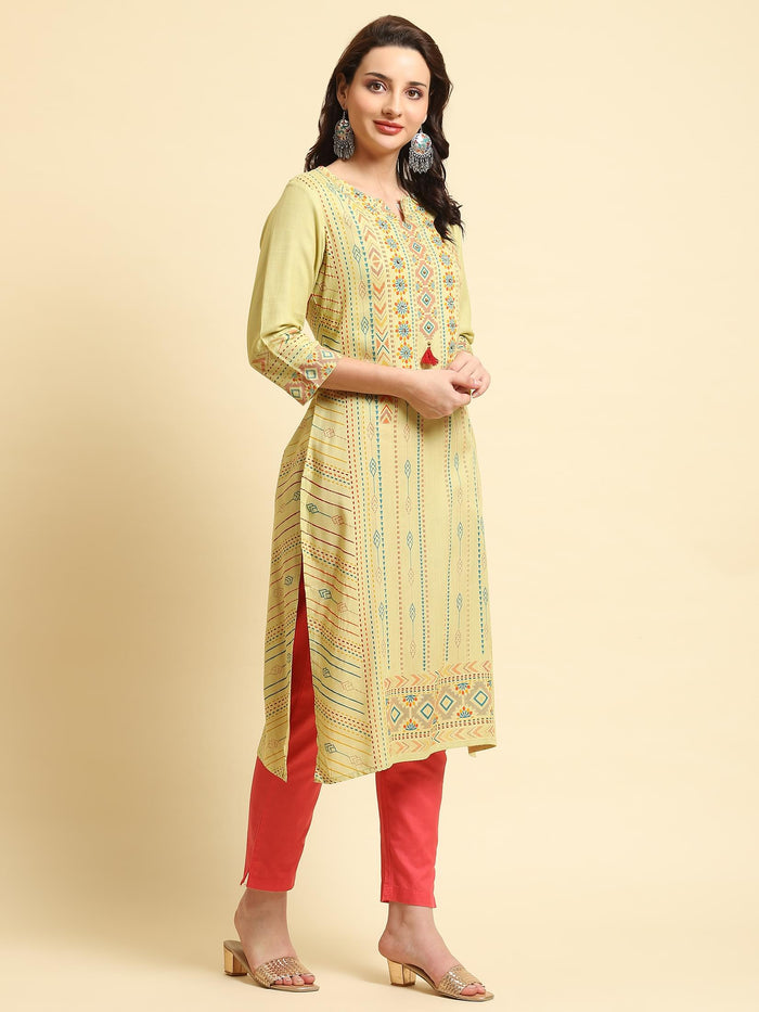 Women Green Geometric Straight Kurta.