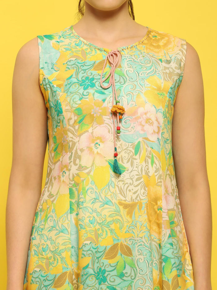 Women Green Multi Liva Rayon Dress.