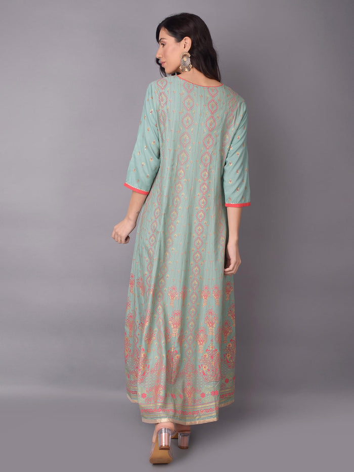 Women Green Ornamental Printed Dress.