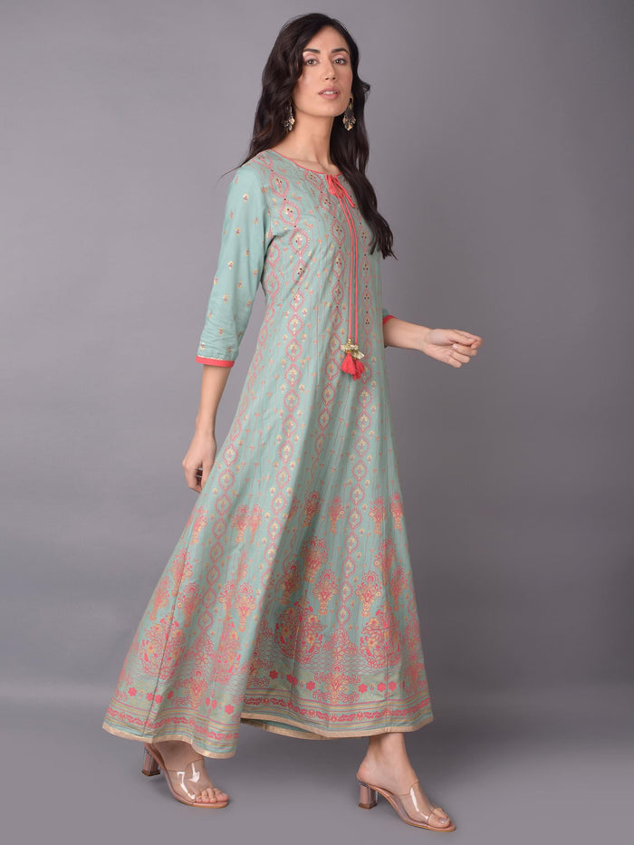 Women Green Ornamental Printed Dress.
