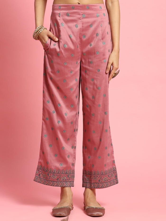 Women Green Ornamental Printed Kurta With Comfort Pant.
