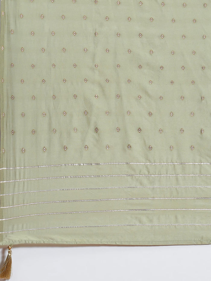 Women Green Placement Print Kurta Comfort Pant Dupatta.