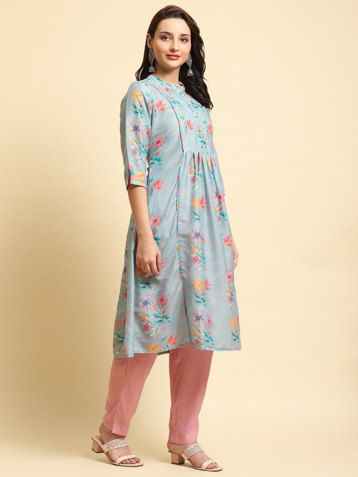 Women Green Printed Kurta Trouser Dupatta.