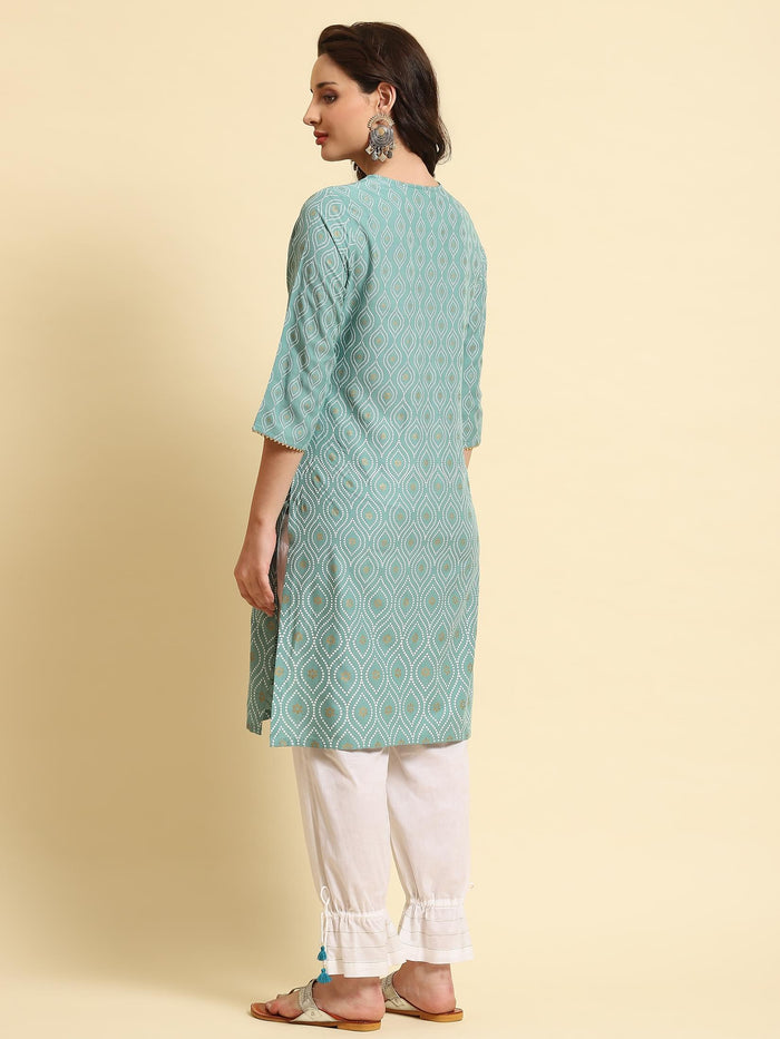 Women Green Printed Kurta.