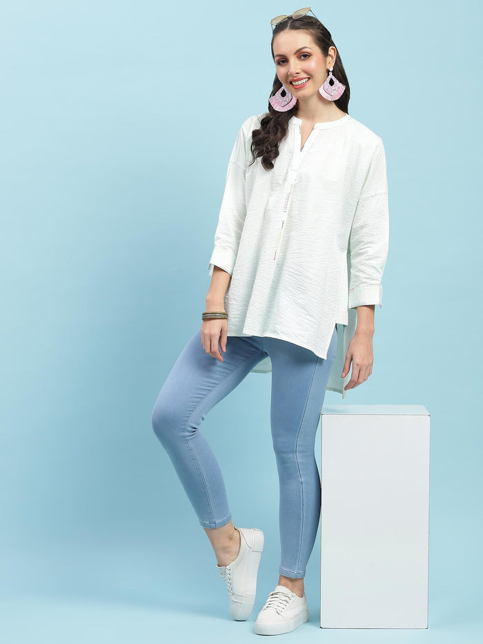 Women Green Solid Boxy Tunic.