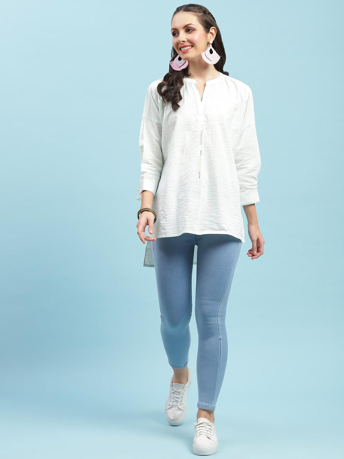 Women Green Solid Boxy Tunic.
