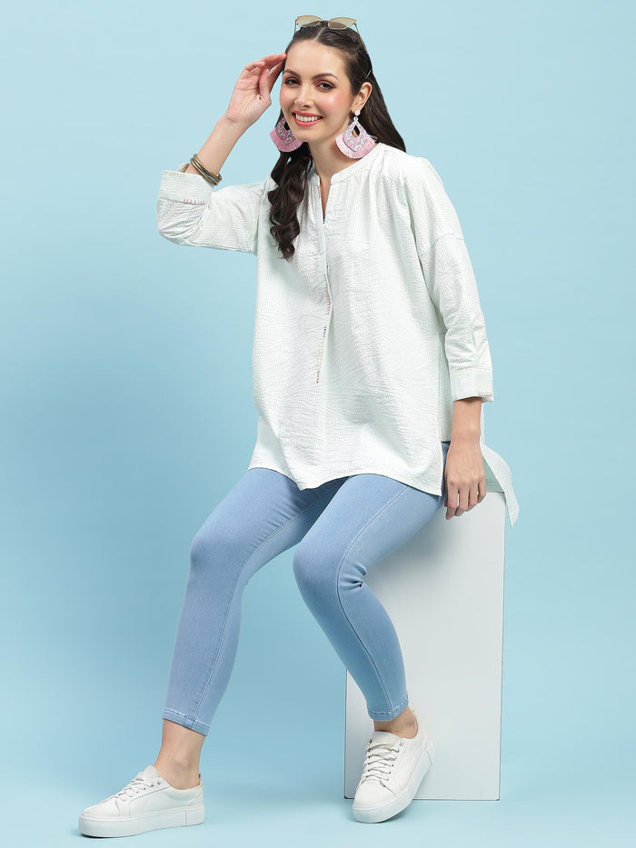 Women Green Solid Boxy Tunic.