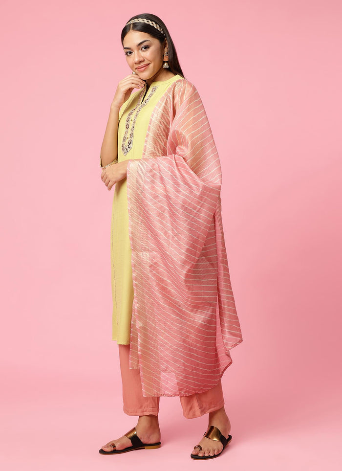 Women Green Solid Kurta Trouser Dupatta.