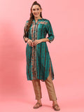 Women Green Stripe Printed Kurta.