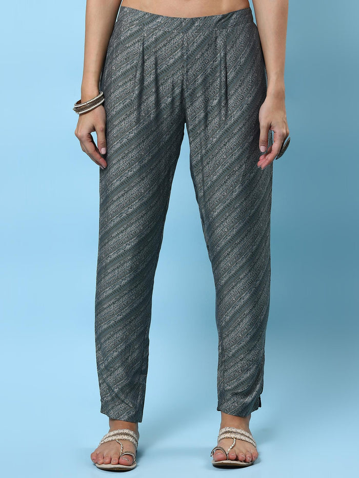 Women Grey Abstract Printed Kurta Trouser Dupatta.