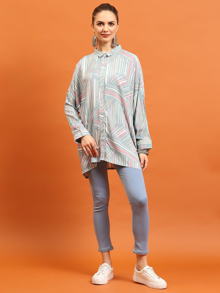 Women Grey Abstract Printed Shirt.