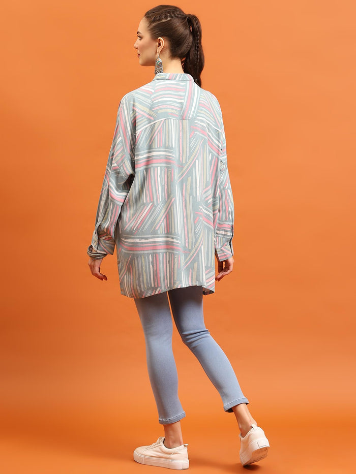 Women Grey Abstract Printed Shirt.